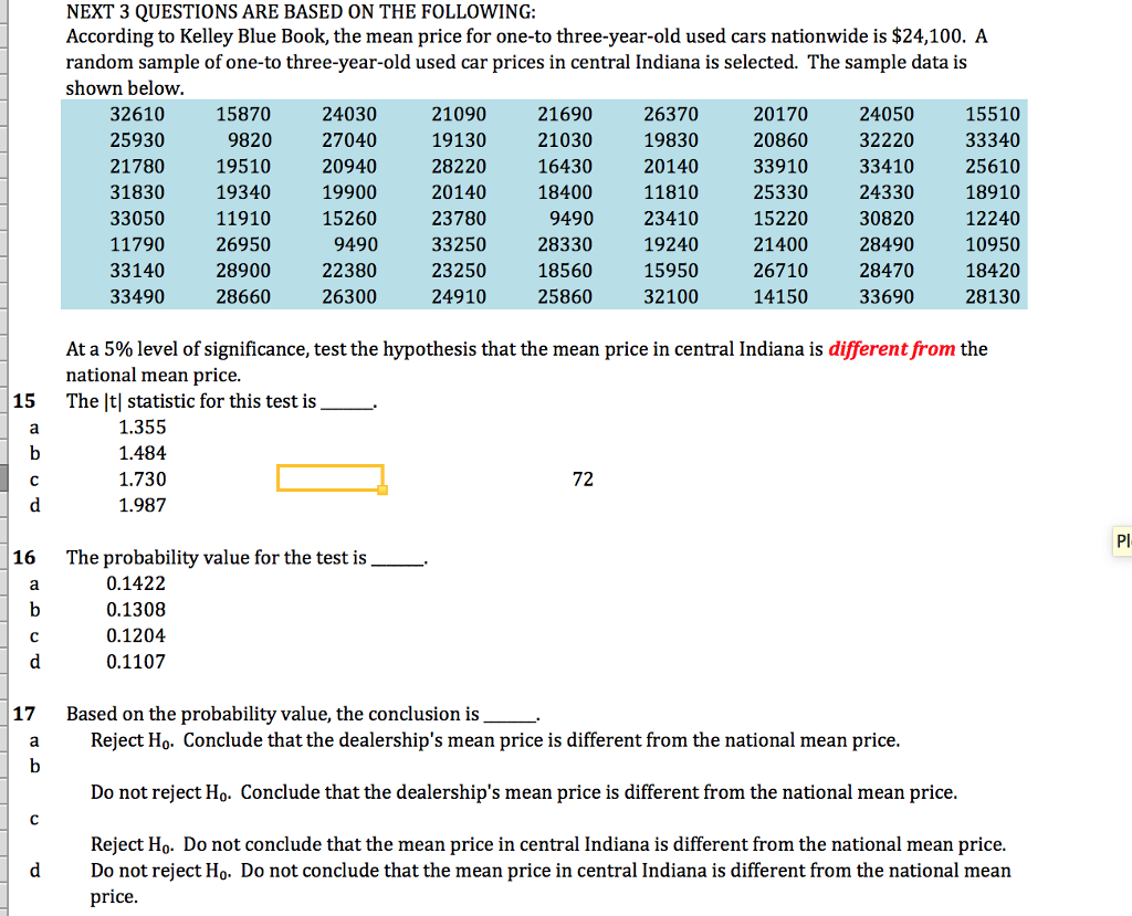 Solved According to Kelley Blue Book the mean price for Chegg