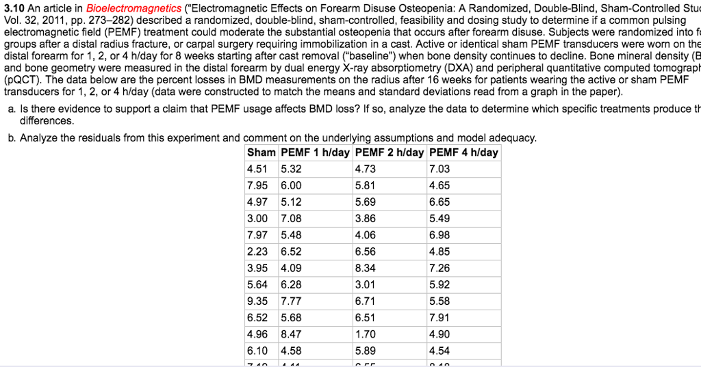 Solved 3.10 An article in Bioelectromagnetics | Chegg.com