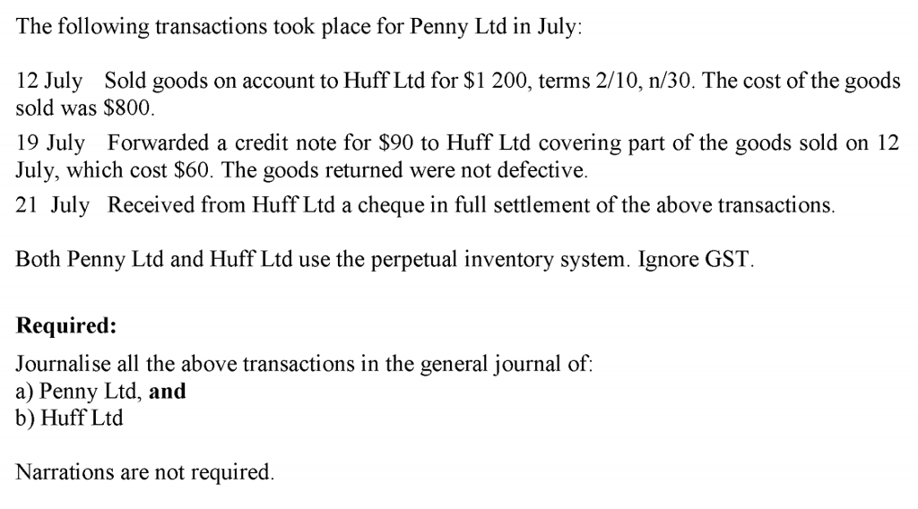 Solved The following transactions took place for Penny Ltd | Chegg.com