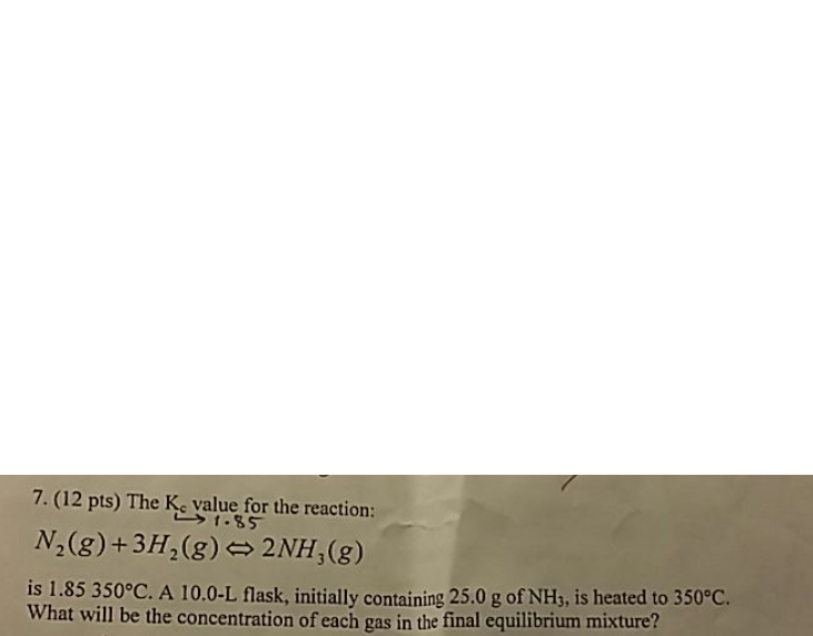 Solved The K_c value for the reaction N_2(g) + 3H_2(g)