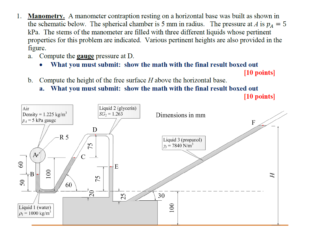 Solved 1. Manometry. A manometer contraption resting on a