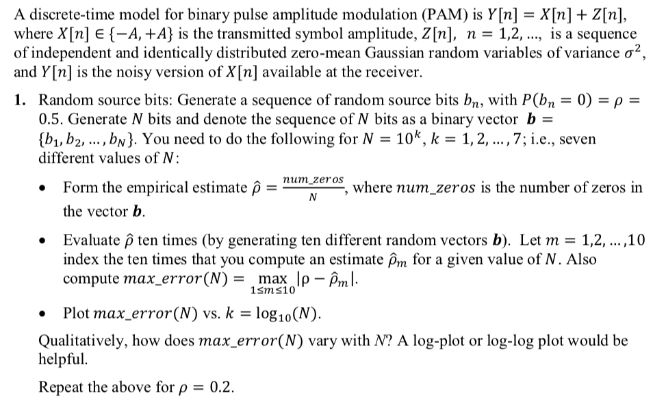 A discrete-time model for binary pulse amplitude | Chegg.com