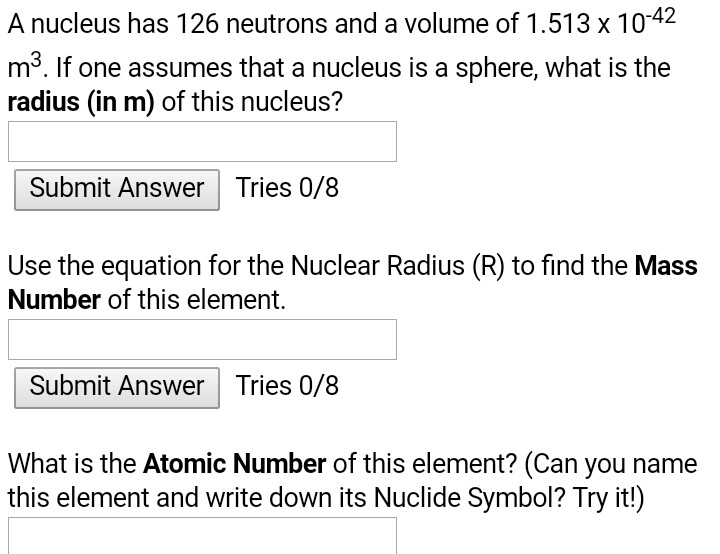 Solved A Nucleus Has 126 Neutrons And A Volume Of 1 513 X Chegg