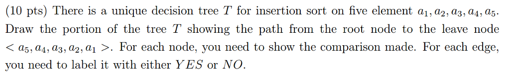 Solved There is a unique decision tree T for insertion sort | Chegg.com