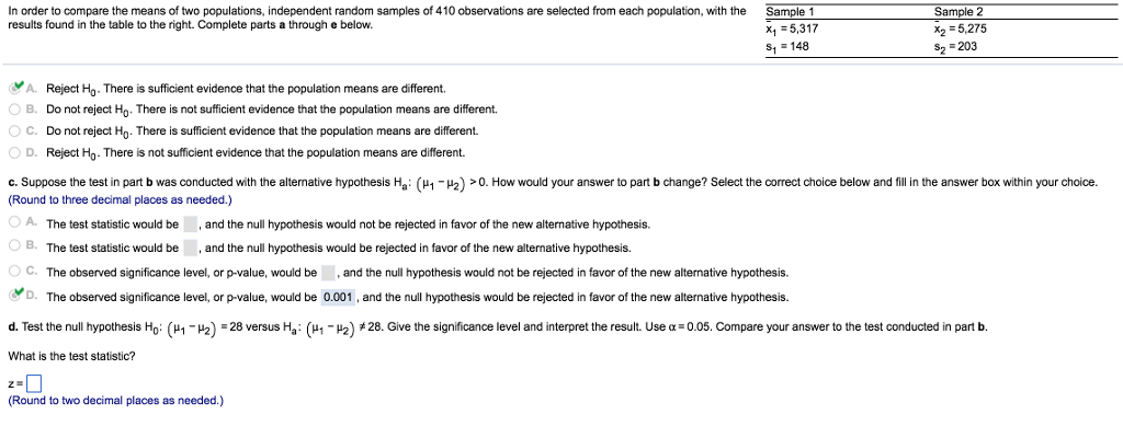 Solved In order to compare the means of two populations, | Chegg.com