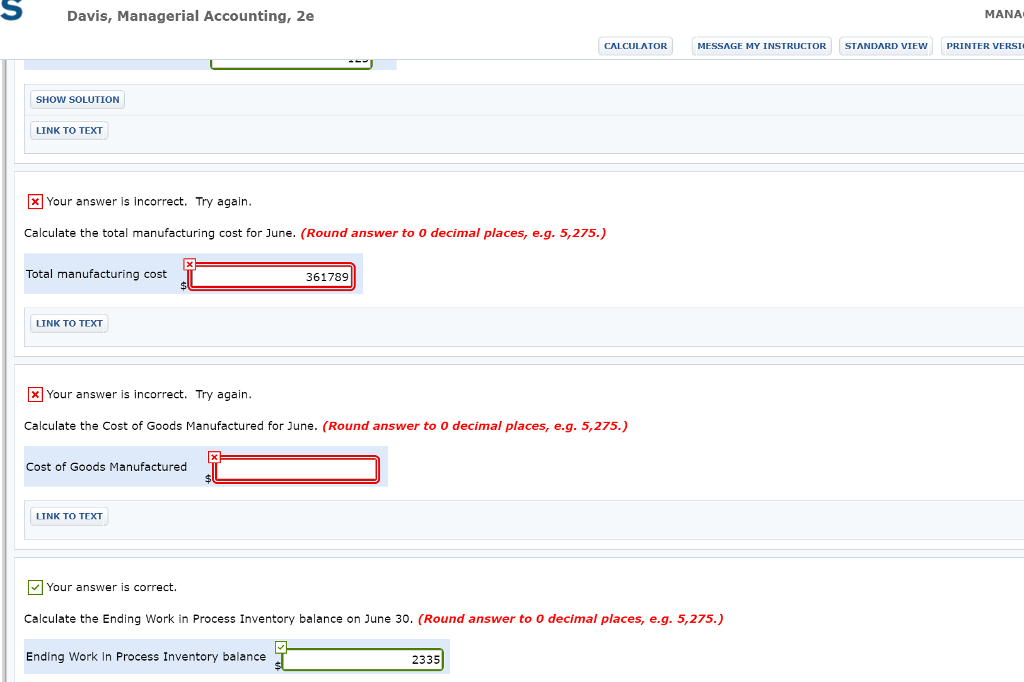 Solved Davis, Managerial Accounting, 2e Calculator Message 