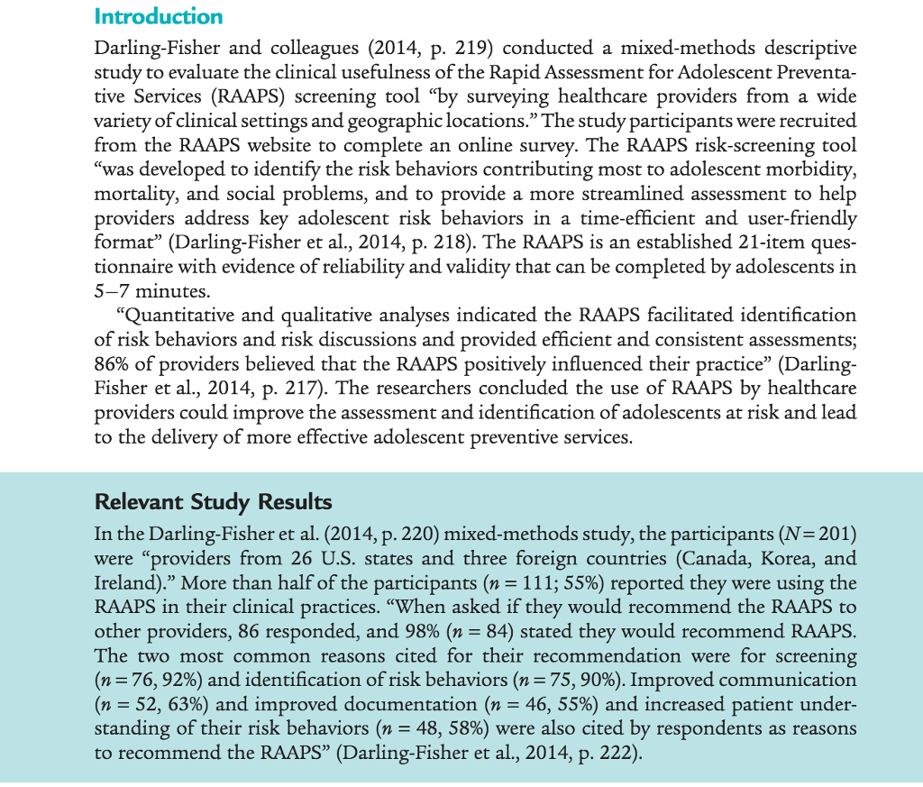 Raaops Sample Solved Introduction Darling-Fisher and colleagues (2014, p. | Chegg.com