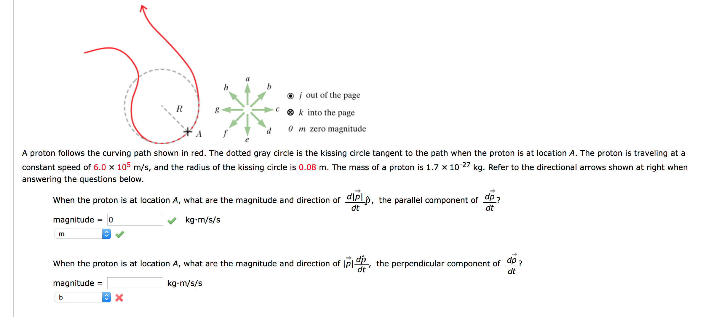 Solved A Proton Follows The Curving Path Shown In Red. The | Chegg.com