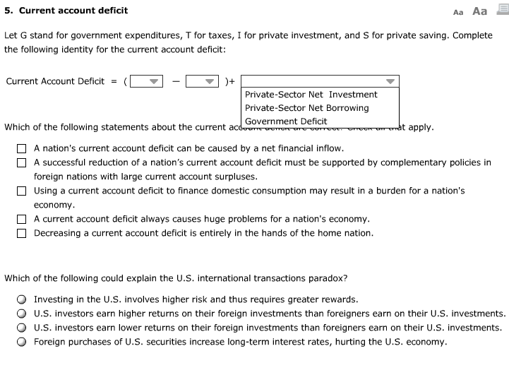 Solved 5. Current account deficit Aa Aa Let G stand for | Chegg.com