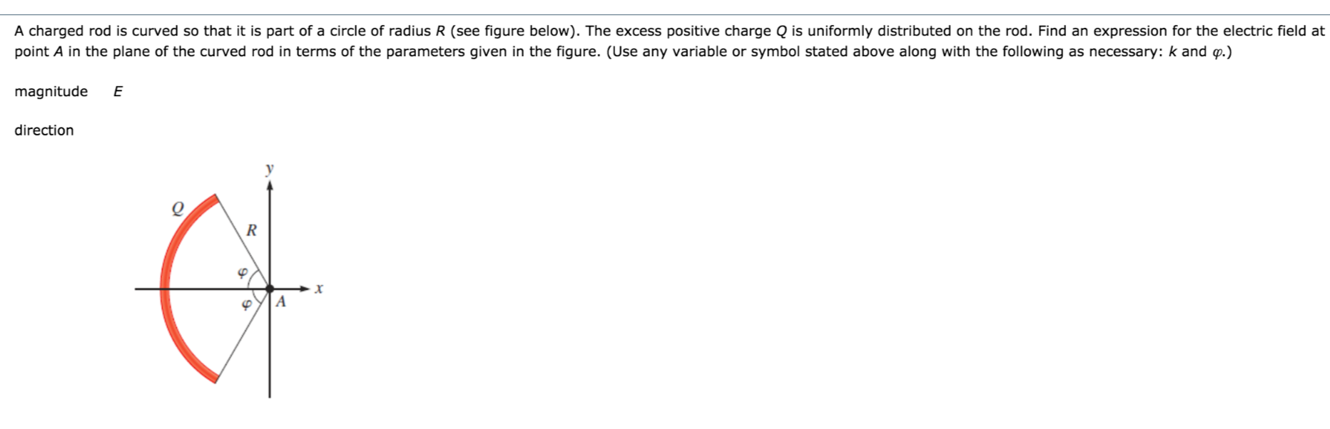 Solved A charged rod is curved so that it is part of a | Chegg.com