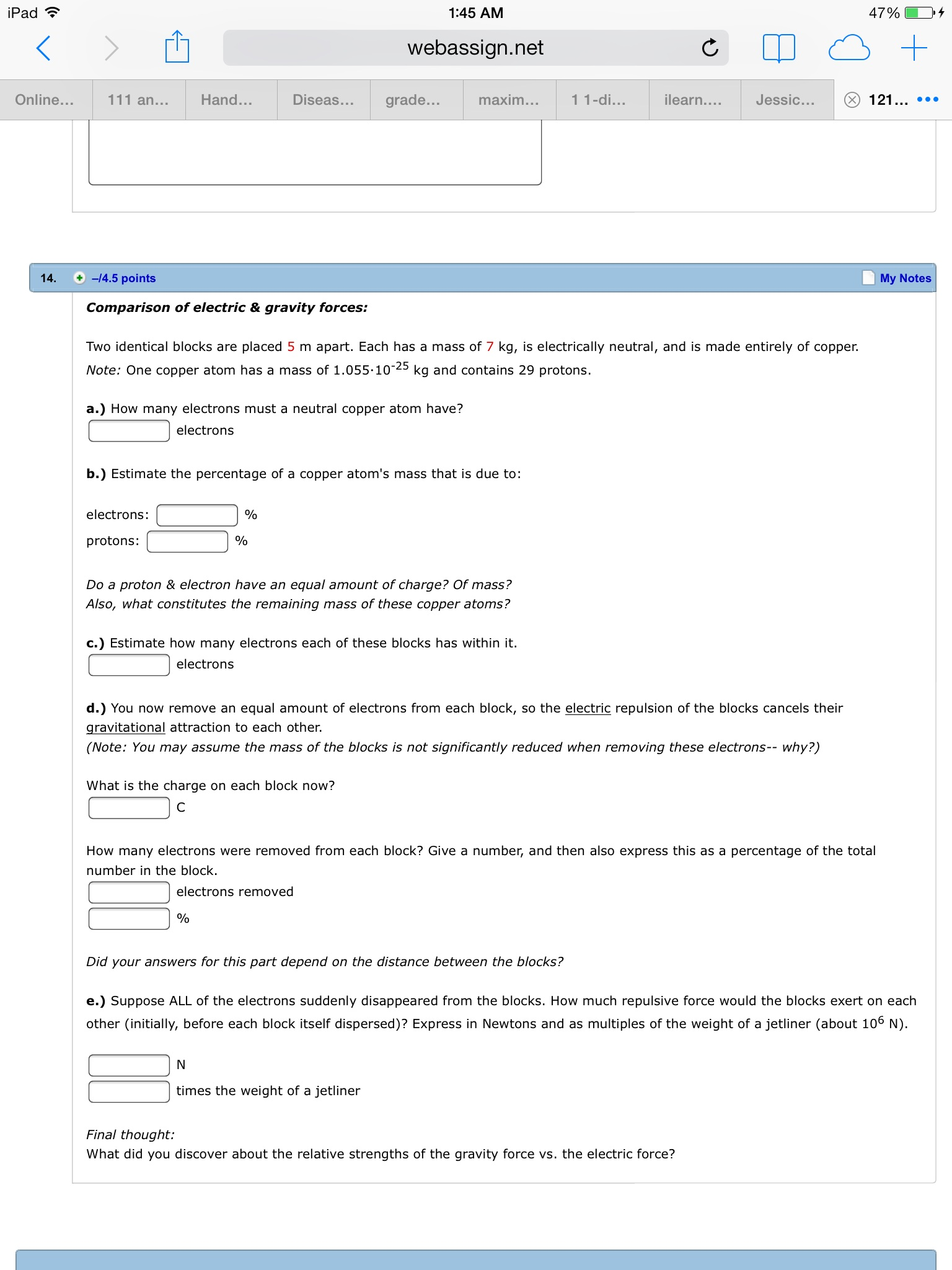 Solved Comparison of electric & gravity forces: Two | Chegg.com