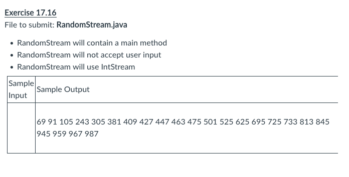 Java IntStream Filtering Troubleshooting No Results with Random Numbers - Solved In Java, 17.6 (IntStream Filtering and Sorting) | Chegg.com