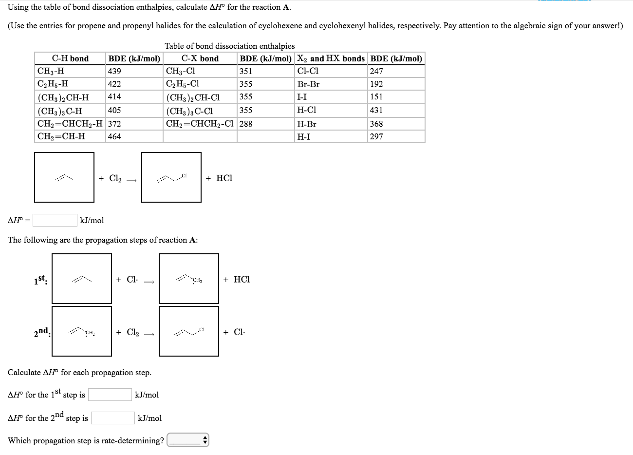 Solved Using The Table Of Bond Dissociation Enthalpies, | Chegg.com