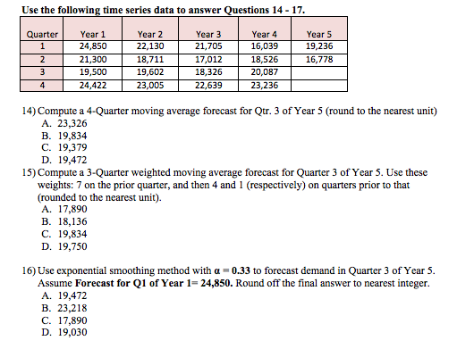 Use the following time series data to answer | Chegg.com