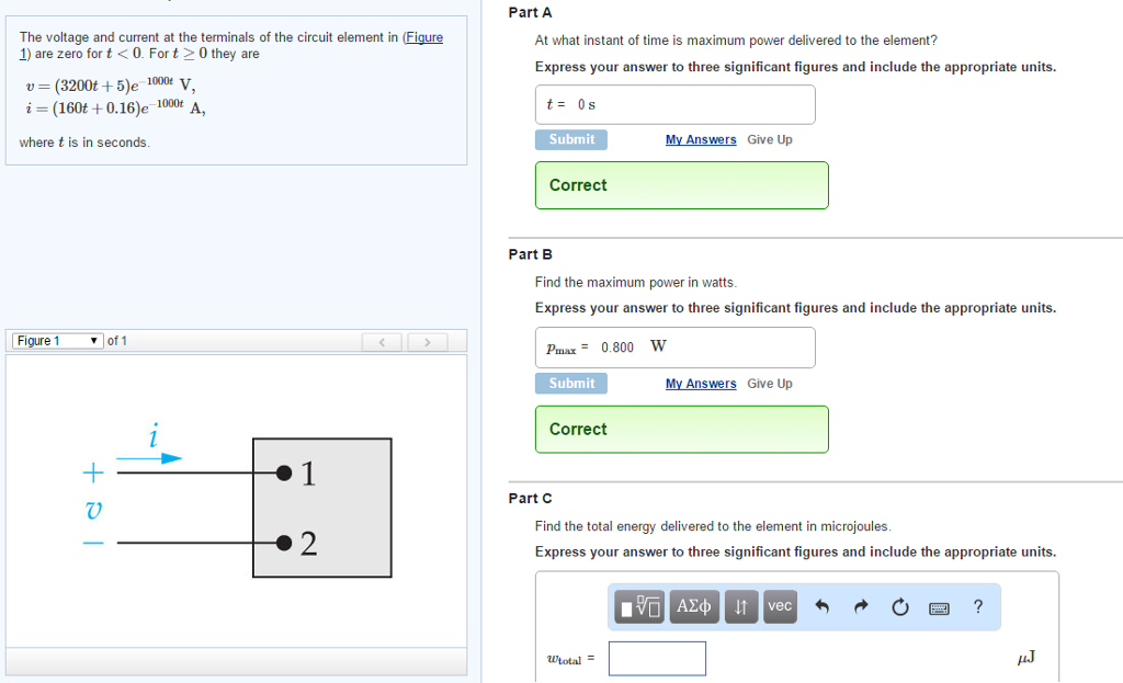 Solved The voltage and current at the terminals of the