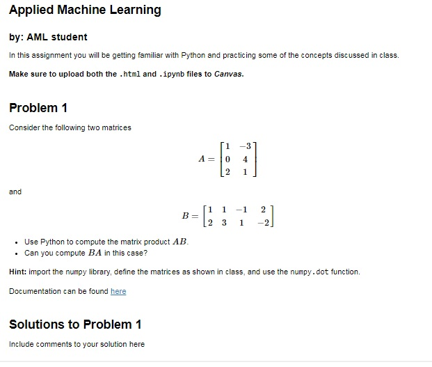 Solved Applied Machine Learning by: AML student In this | Chegg.com