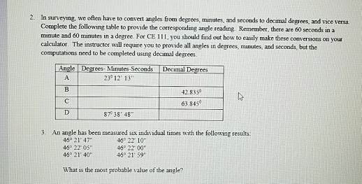 Solved 2. In surveying, we often have to convert angles from | Chegg.com