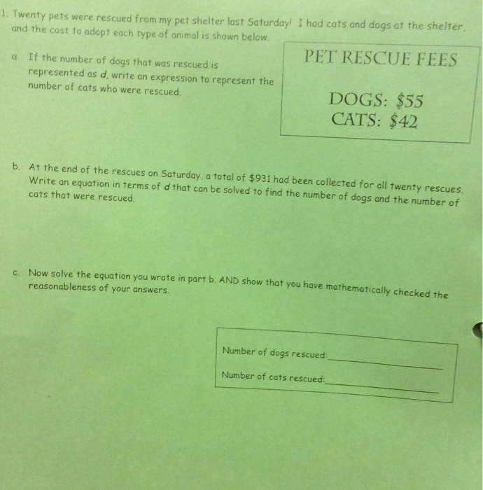 Solved Twenty pets were rescued from my pet shelter last | Chegg.com