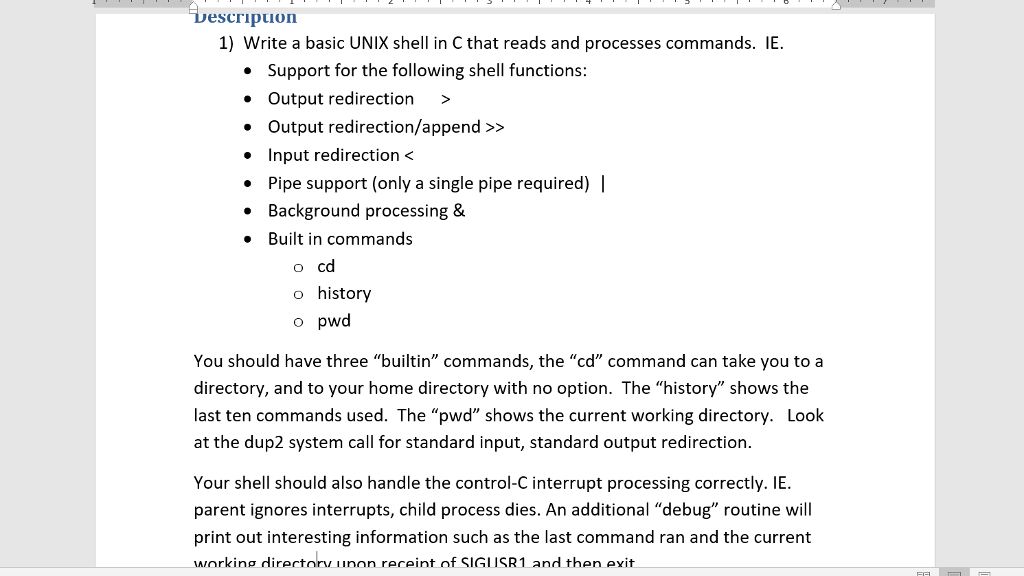 Description 1) Write a basic UNIX shell in C that | Chegg.com
