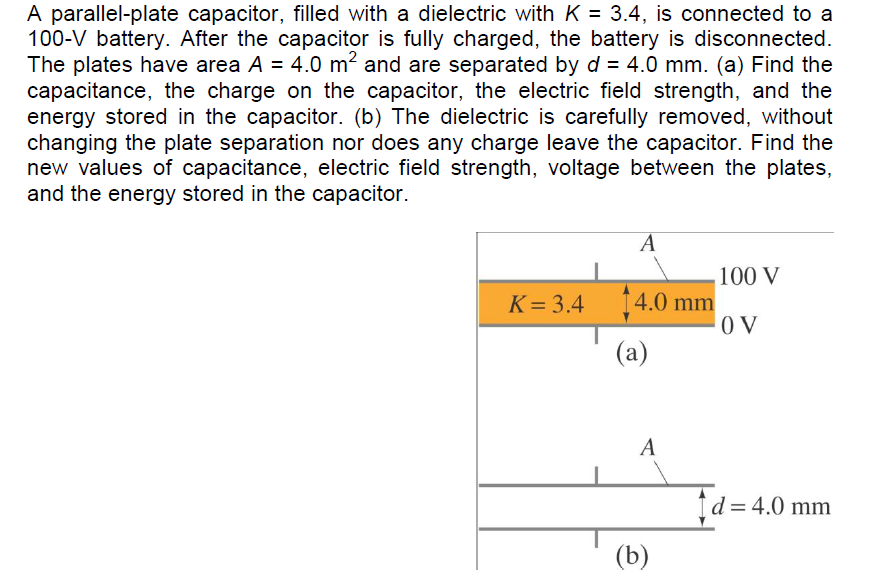 Solved A parallelplate capacitor, filled with a dielectric