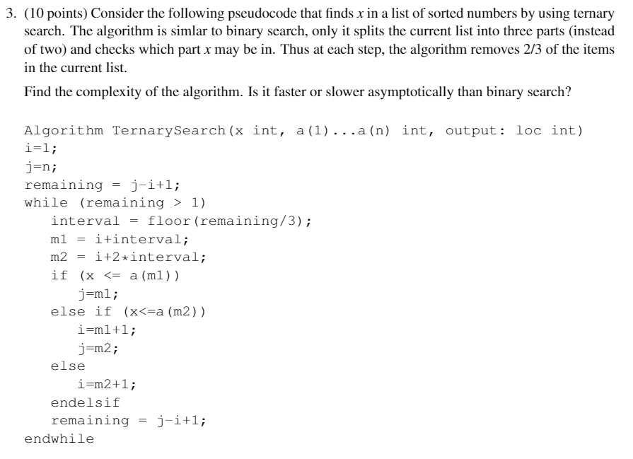 Solved 3. (10 Points) Consider The Following Pseudocode That | Chegg.com