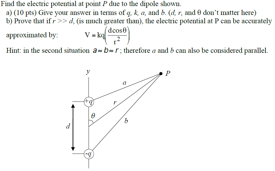 Due To An Electric Dipole Shown In Figure Solved Find the electric potential at point P due to the | Chegg.com