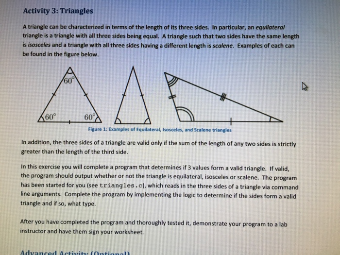 Solved Activity 3: Triangles A triangle can be characterized | Chegg.com