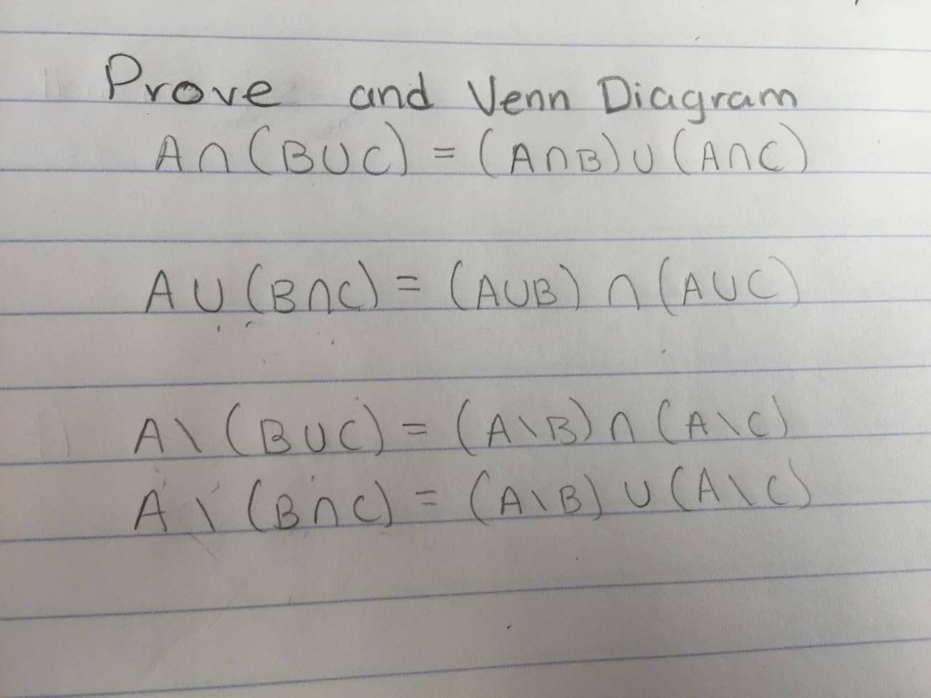 Solved Prove And Venn Diagram A (B C) = (A B) (A C) | Chegg.com