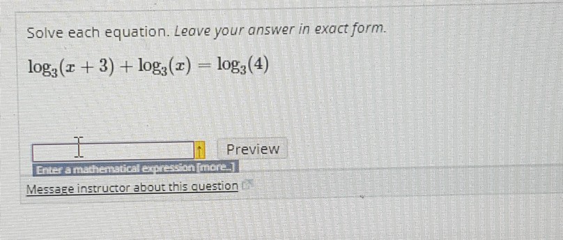 Solved Solve each equation. Leave your answer in exact form. | Chegg.com
