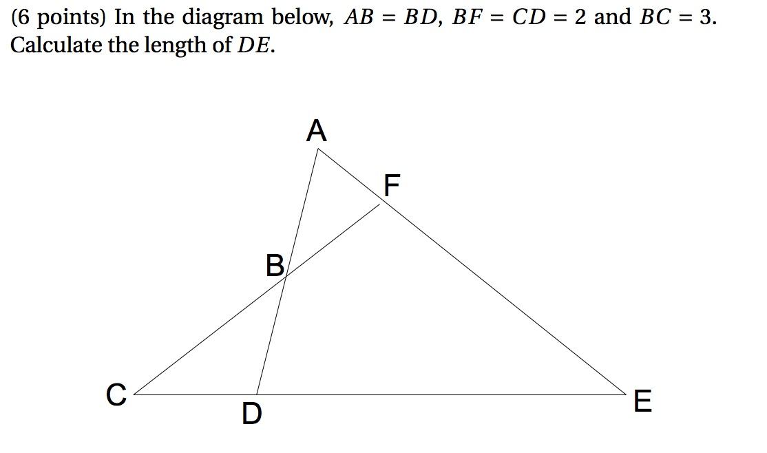 Solved (6 points) In the diagram below, AB = BD, BF =CD =2 | Chegg.com