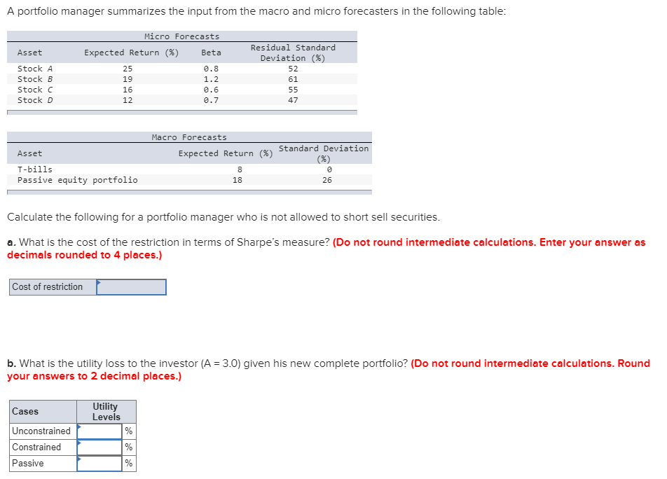 Solved A Portfolio Manager Summarizes The Input From The | Chegg.com