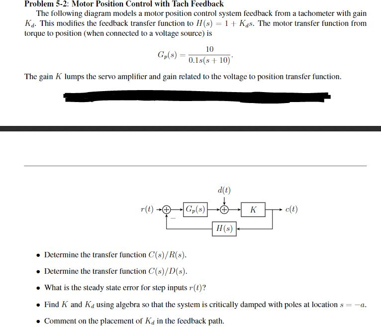 Solved Motor Position Control with Tach Feedback The