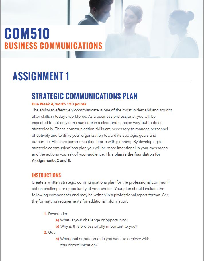 week 3 assignment developing a strategic communication plan