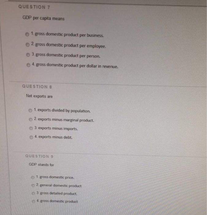 Solved GDP per capita means gross domestic product per | Chegg.com