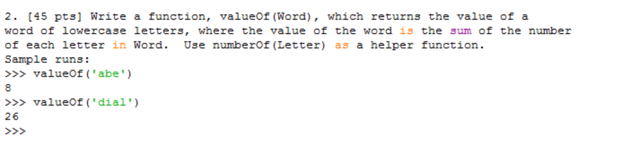 Solved Write a function, valueOf(Word), which returns the | Chegg.com