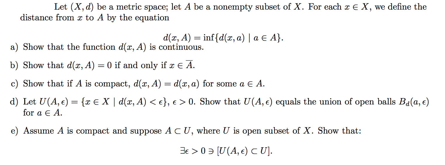 Let (X, d) be a metric space; let A be a nonempty | Chegg.com