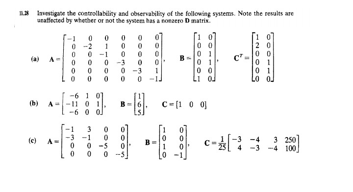 Solved 11.28 Investigate the controllability and | Chegg.com