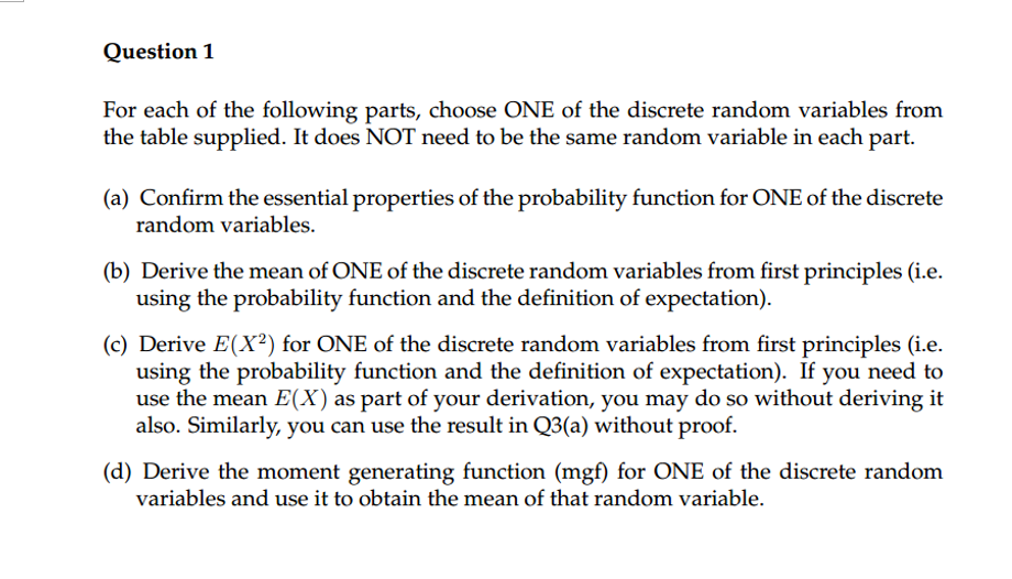 Solved Question 1 For each of the following parts, choose | Chegg.com