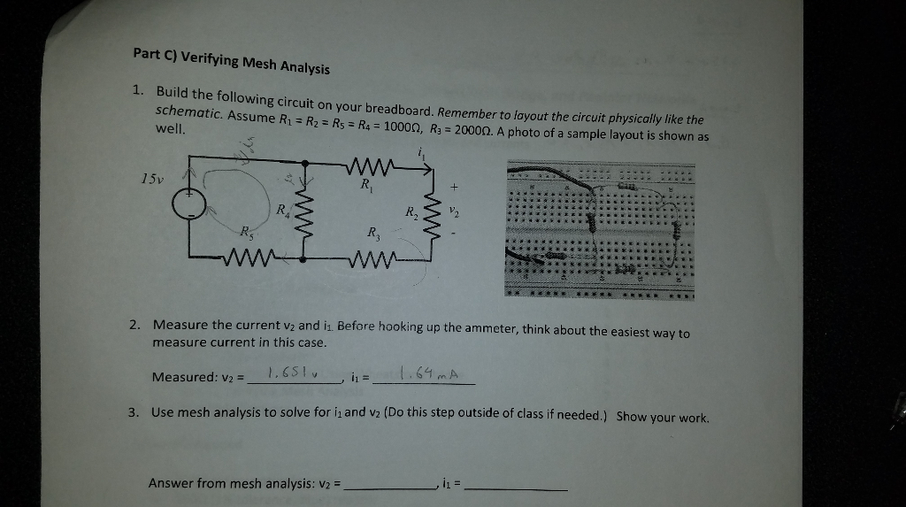 Solved Part C) Verifying Mesh Analysis 1. Build the | Chegg.com