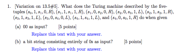 Solved Variation on 13.5#5]. What does the Turing machine | Chegg.com