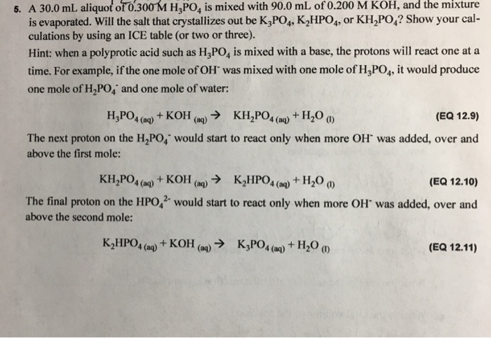 Solved A 30 0 ML Aliquot Of 0 300 M H 3 PO 4 Is Mixed With Chegg
