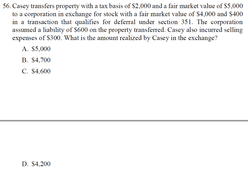 Solved Casey transfers property with a tax basis of 2,000