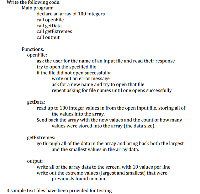 Solved Write the following code: Main program: declare an | Chegg.com