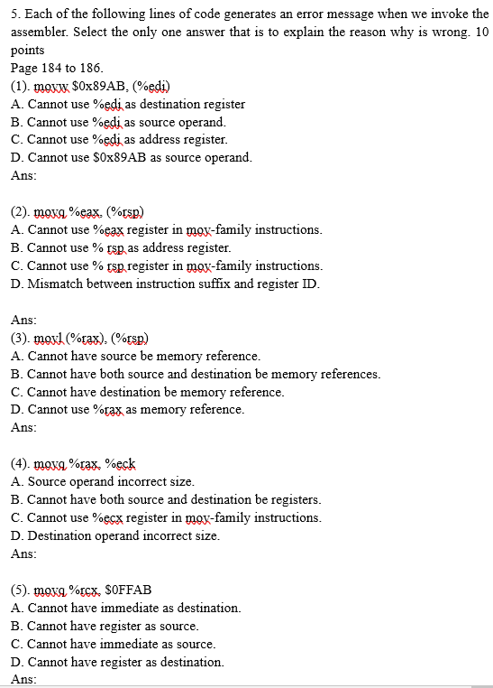 Solved 5. Each of the following lines of code generates an | Chegg.com