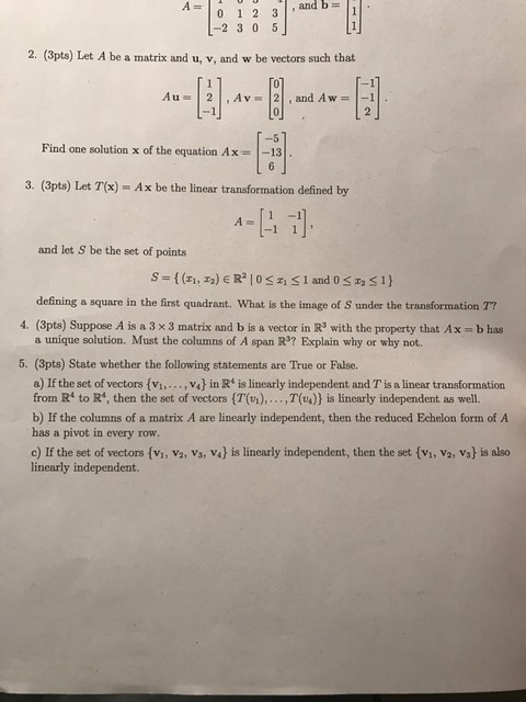 Solved , and b- -2 3 0 5 2. (3pts) Let A be a matrix and u, | Chegg.com