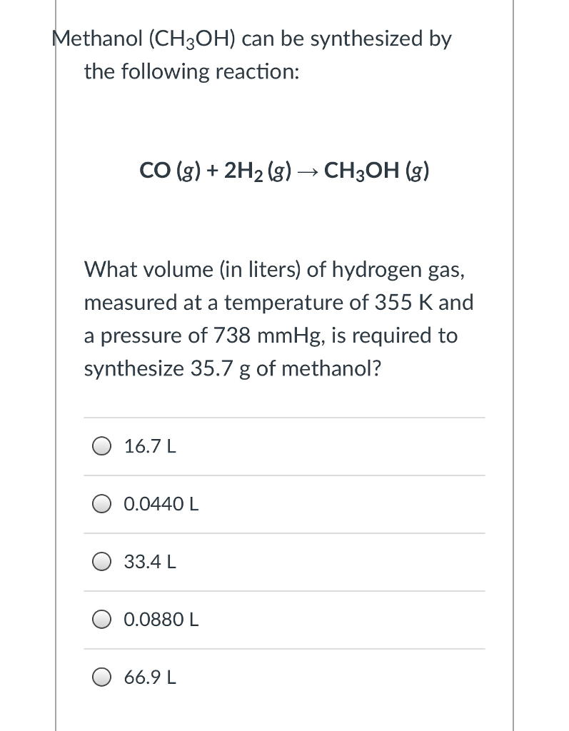 Solved Methanol (CH3OH) can be synthesized by the following