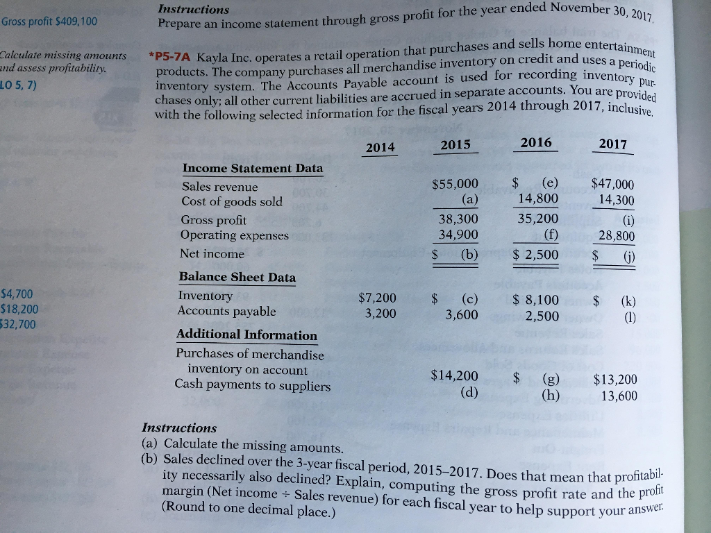 Solved Prepare An Income Statement Through Gross Profit For 7354