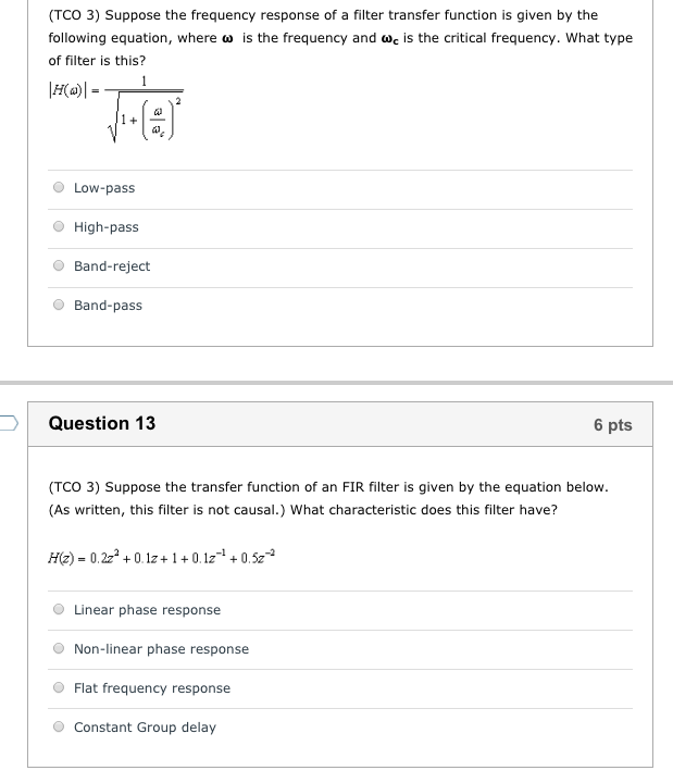Solved Suppose the frequency response of a filter transfer | Chegg.com
