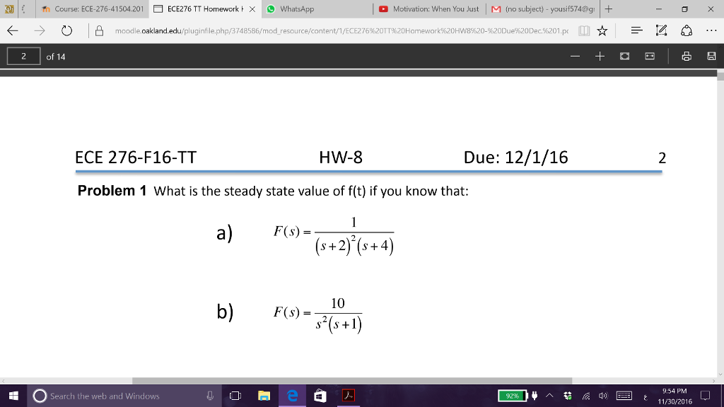 Solved What is the steady state value of f(t) if you know | Chegg.com