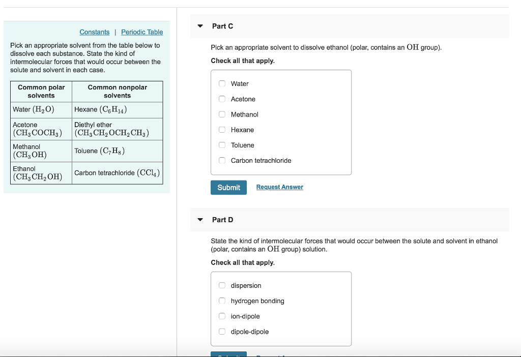 Solved Part C Pick An Appropriate Solvent From The Table 9848